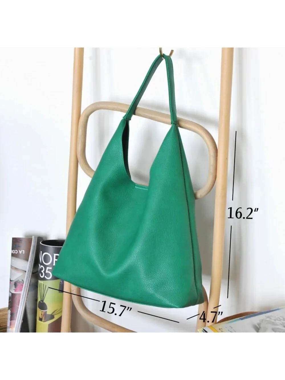 Women's Green Soft Vegan Leather Hobo Shoulder Bag Slouchy Tote Purse